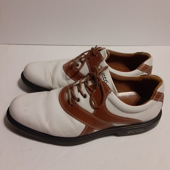 ECCO Men's Premiere Soft Spike Golf Shoes White/Brown Leather Size 44 US 10-10.5 - Picture 2 of 8